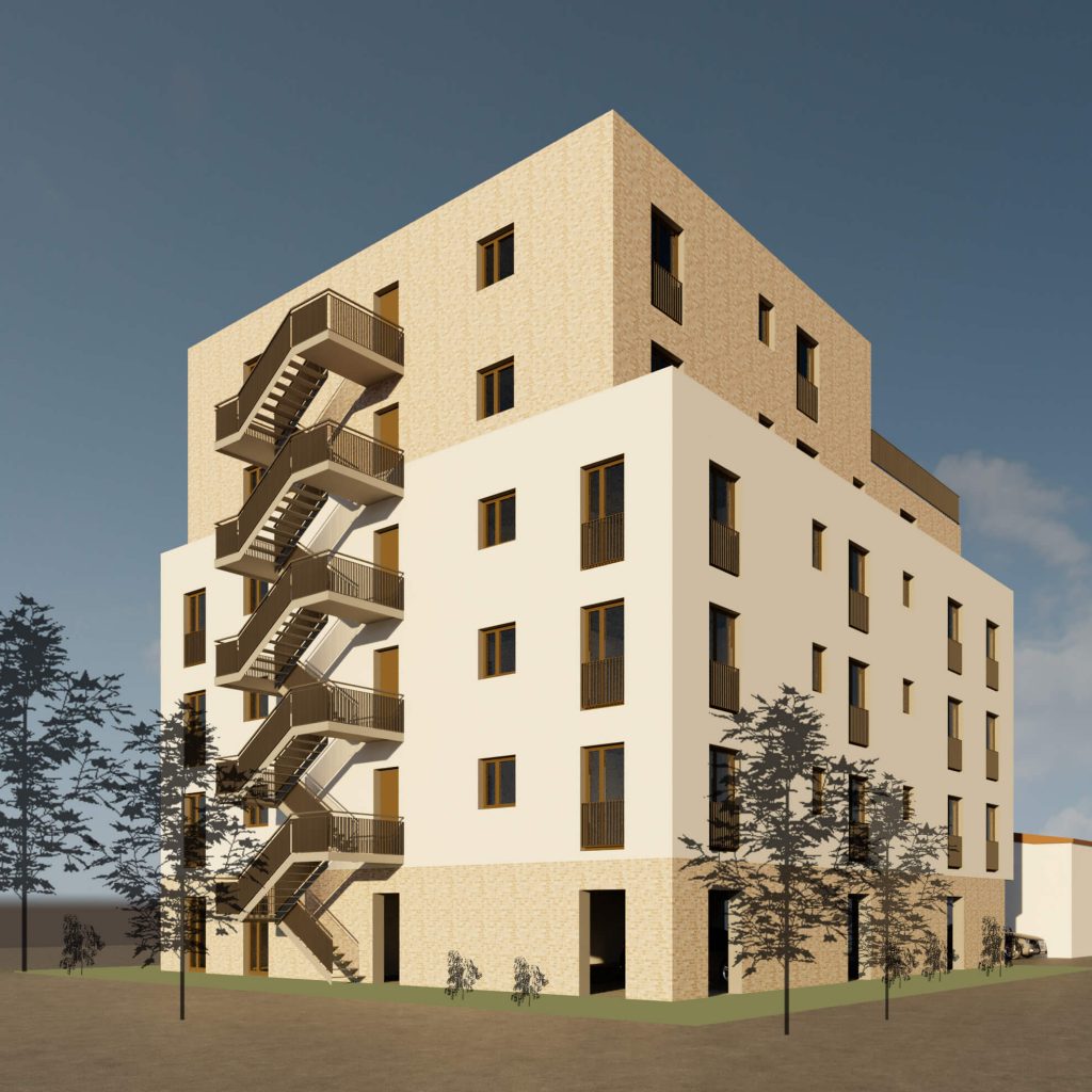 3D-Darstellung Neubau Boardinghouse Süd-West Ansicht